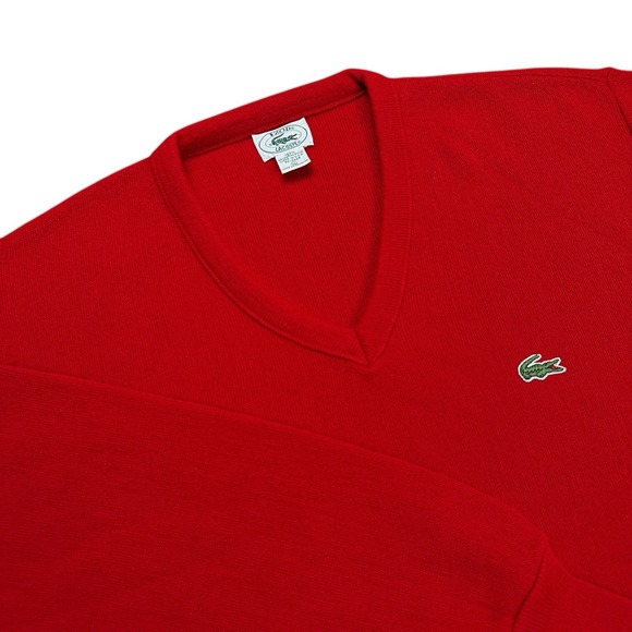 Vintage IZOD Lacoste Sweater Men's XL Red Grandpa V Neck Cotton Made in USA 80s - Picture 8 of 13